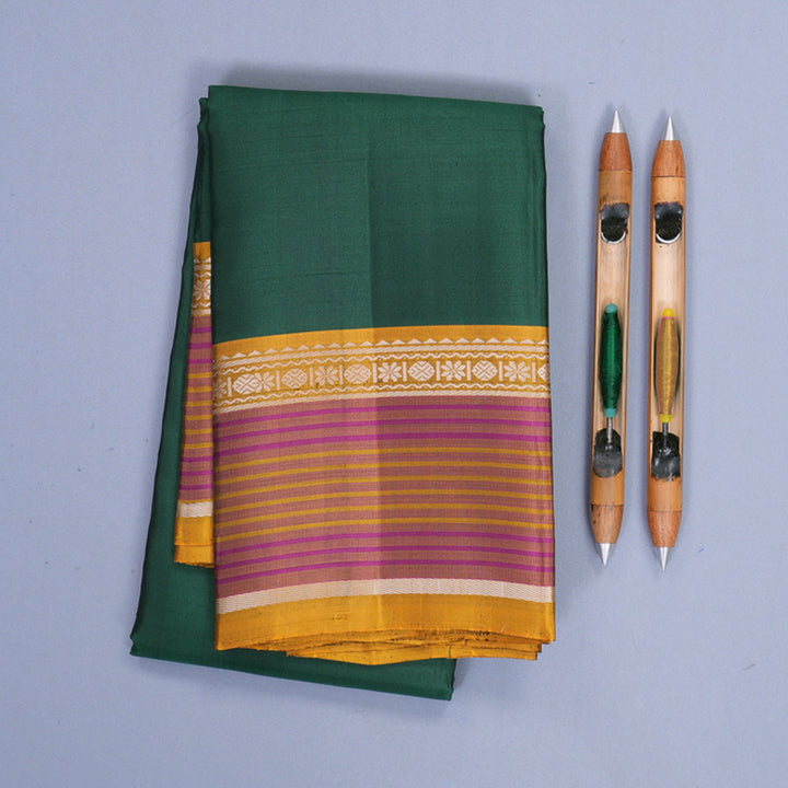 Hayagrivas Handloom Bottle Green Kanjivaram Silk Saree with Sampanga Yellow Border KBF224E2-3