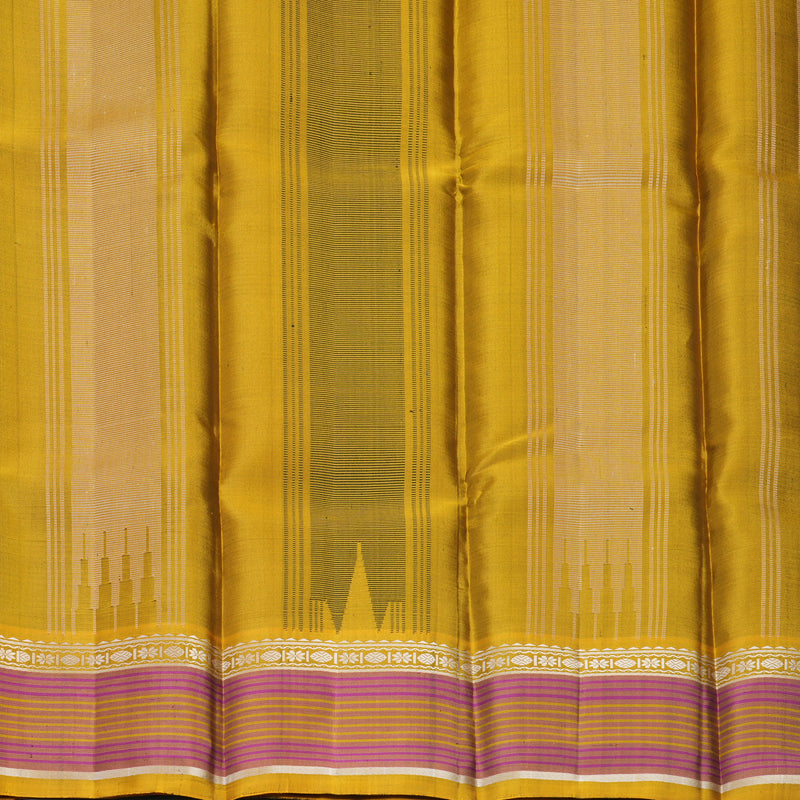 Hayagrivas Handloom Bottle Green Kanjivaram Silk Saree with Sampanga Yellow Border KBF224E2-3