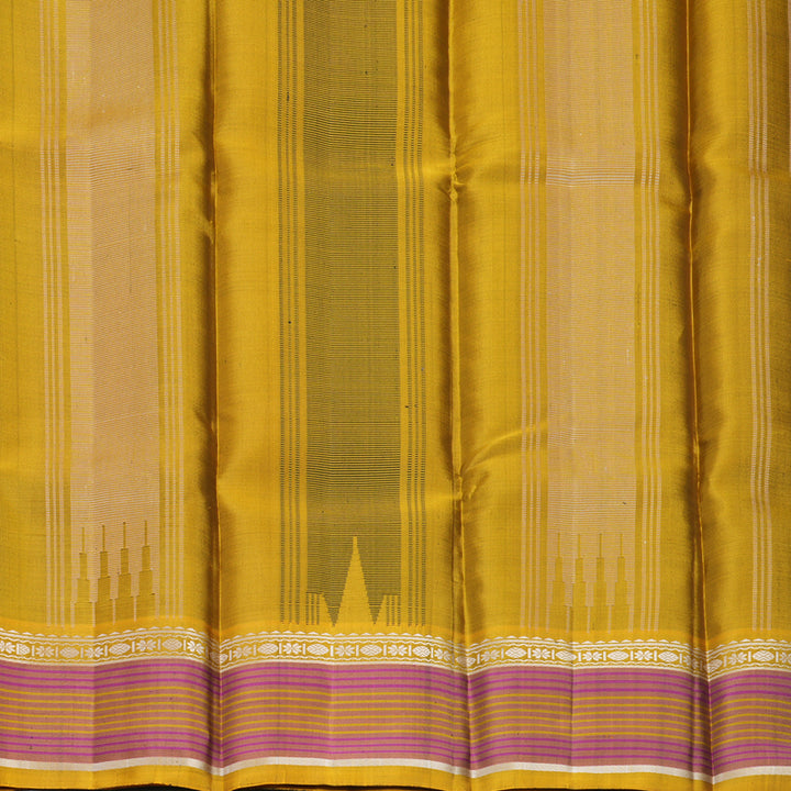 Hayagrivas Handloom Bottle Green Kanjivaram Silk Saree with Sampanga Yellow Border KBF224E2-3