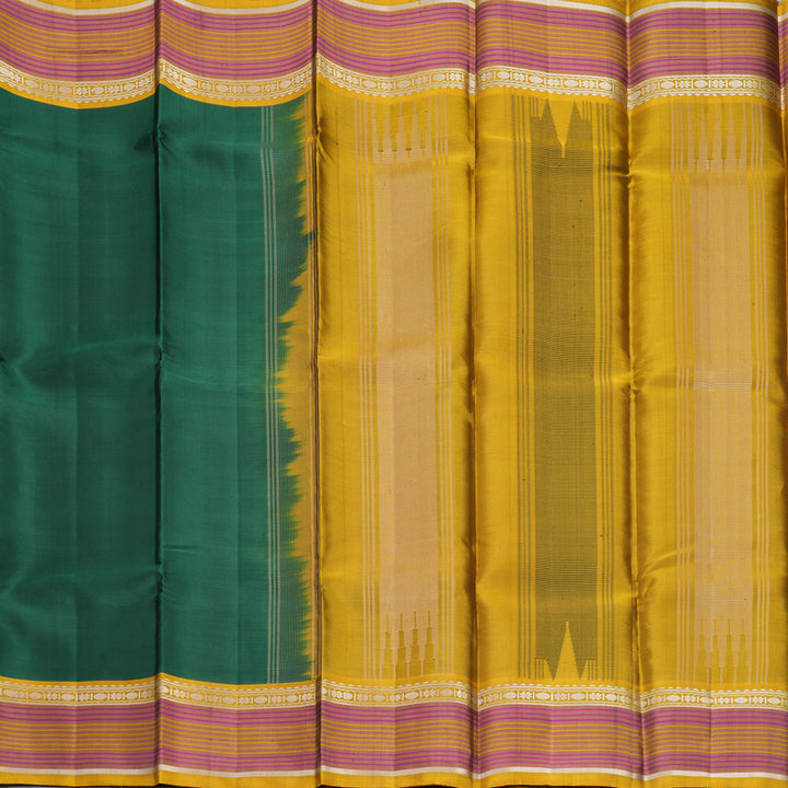 Hayagrivas Handloom Bottle Green Kanjivaram Silk Saree with Sampanga Yellow Border KBF224E2-3