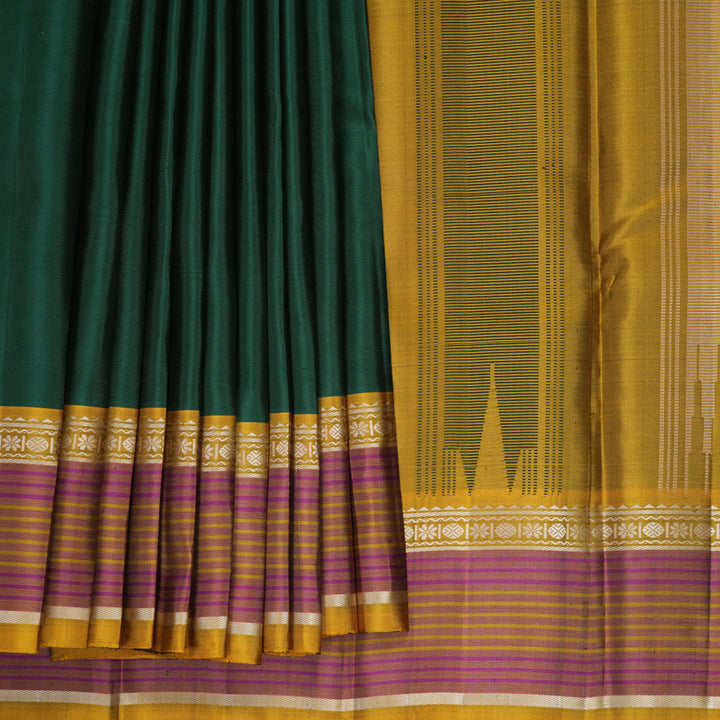 Hayagrivas Handloom Bottle Green Kanjivaram Silk Saree with Sampanga Yellow Border KBF224E2-3