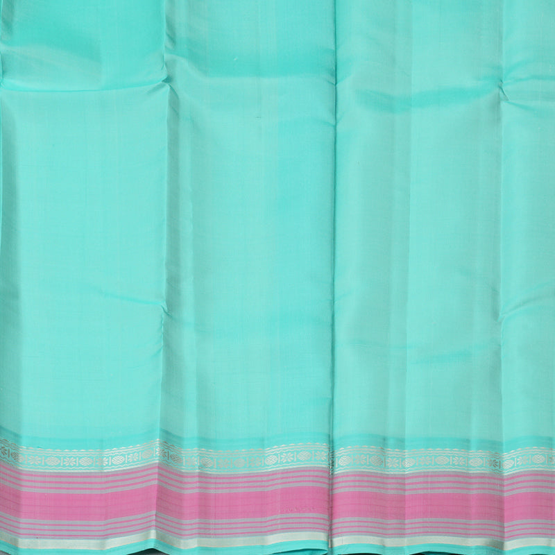 Hayagrivas Handloom Half-White Kanjivaram Silk Saree with Bright Teal Border KBF224E2-5