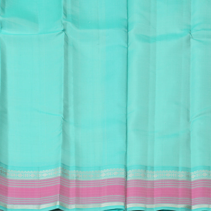 Hayagrivas Handloom Half-White Kanjivaram Silk Saree with Bright Teal Border KBF224E2-5