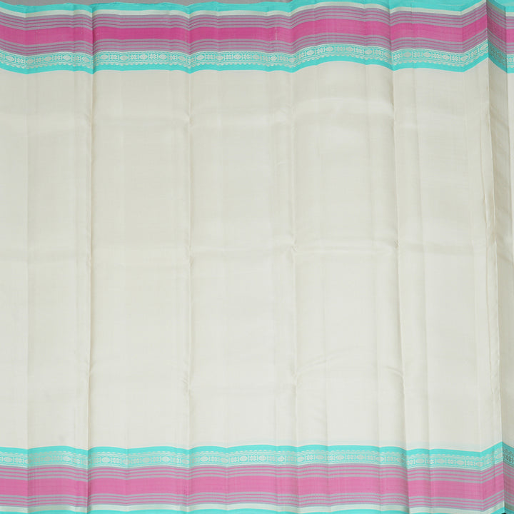 Hayagrivas Handloom Half-White Kanjivaram Silk Saree with Bright Teal Border KBF224E2-5