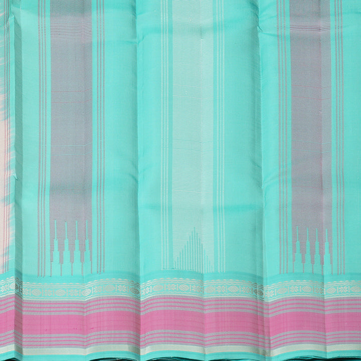 Hayagrivas Handloom Half-White Kanjivaram Silk Saree with Bright Teal Border KBF224E2-5