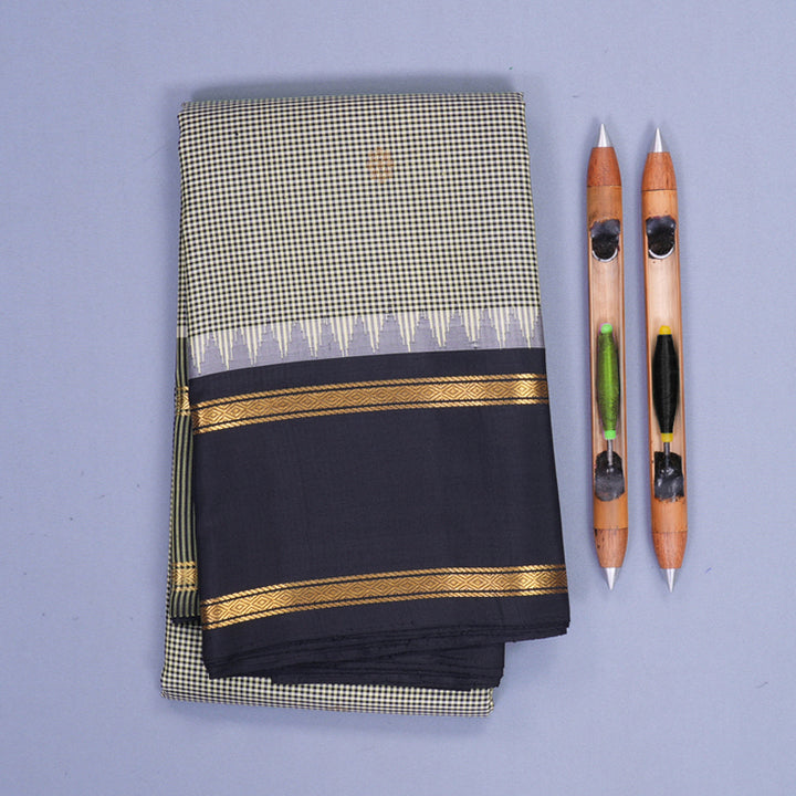 Hayagrivas Handloom Pista Green &amp; Black (Zasa Zasa Kattam) Kanjivaram Silk Saree KBF224E5-1