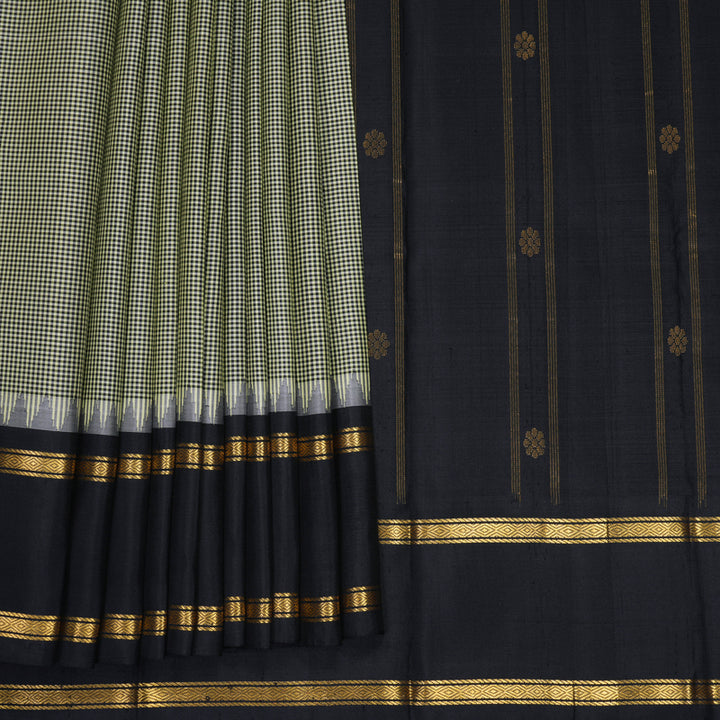 Hayagrivas Handloom Pista Green &amp; Black (Zasa Zasa Kattam) Kanjivaram Silk Saree KBF224E5-1