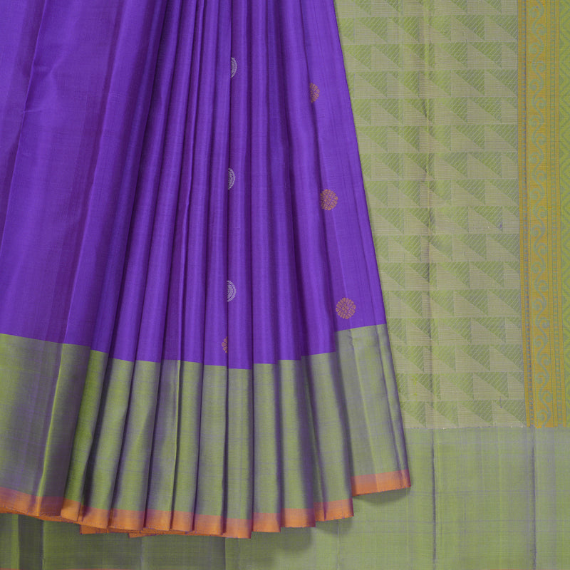 Hayagrivas Handloom Purple Kanjivaram Silk Saree with Leaf Green Border KBF224E6-1