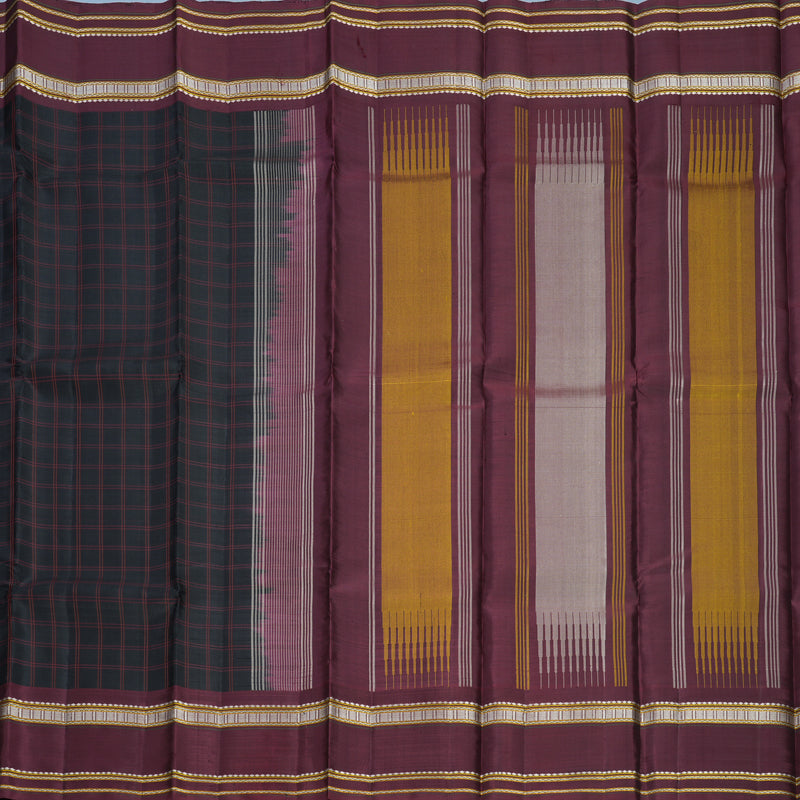 Hayagrivas Handloom Black Kanjivaram Silk Saree with Deep Maroon Border KBF224E8-1