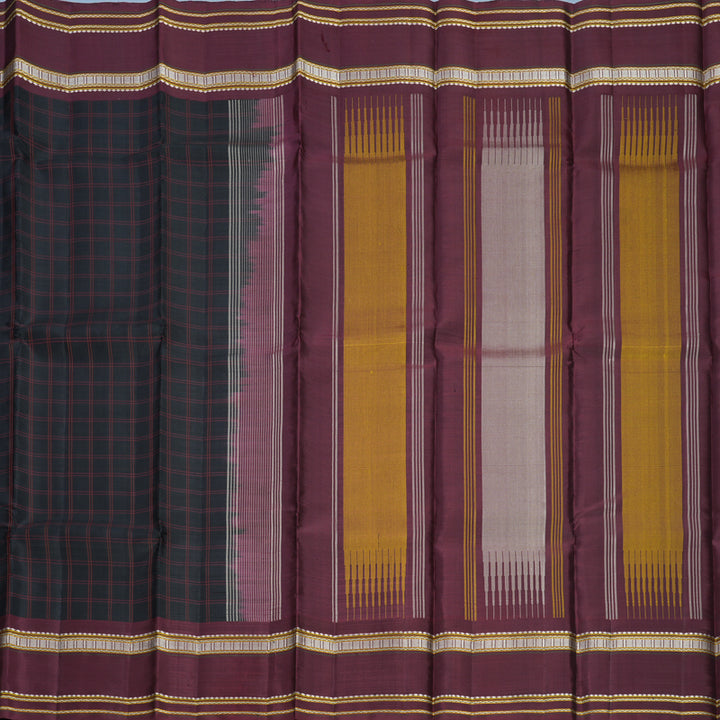 Hayagrivas Handloom Black Kanjivaram Silk Saree with Deep Maroon Border KBF224E8-1