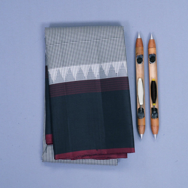 Hayagrivas Handloom Black &amp; White (Zasa Zasa Kattam) Kanjivaram Silk Saree KBF224E9-6