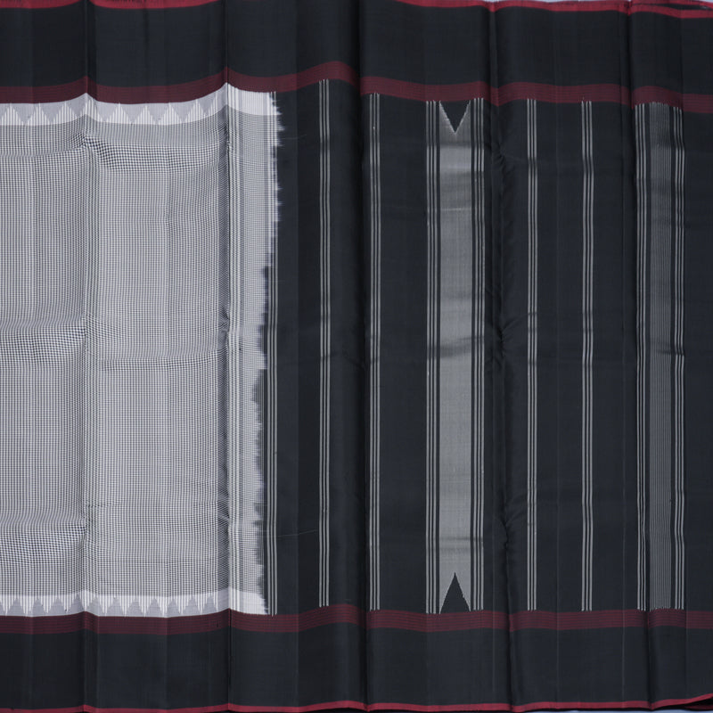 Hayagrivas Handloom Black &amp; White (Zasa Zasa Kattam) Kanjivaram Silk Saree KBF224E9-6