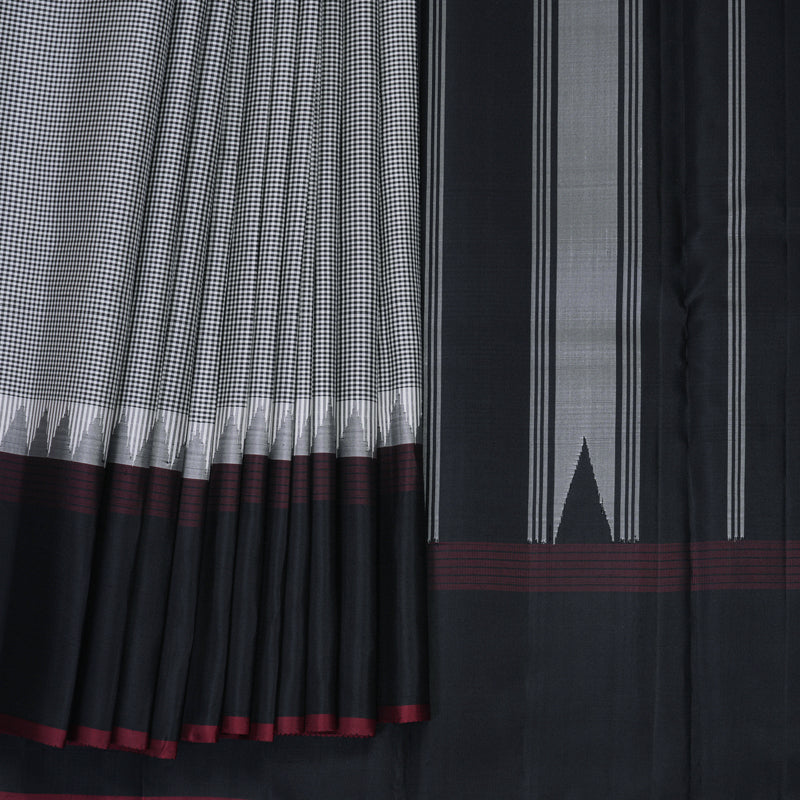 Hayagrivas Handloom Black &amp; White (Zasa Zasa Kattam) Kanjivaram Silk Saree KBF224E9-6