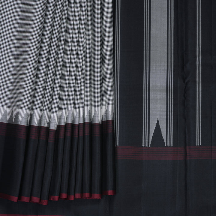 Hayagrivas Handloom Black &amp; White (Zasa Zasa Kattam) Kanjivaram Silk Saree KBF224E9-6