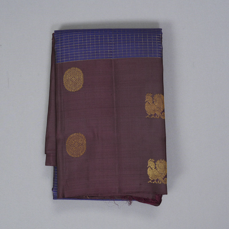 Hayagrivas Handloom Deep Violet Kanjivaram Silk Saree with Wine Border KBF227E13-2