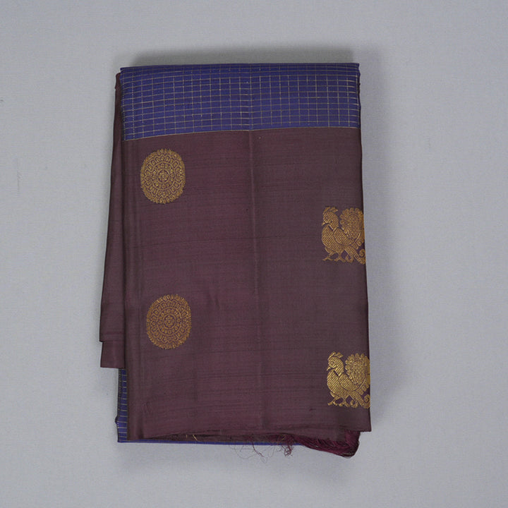 Hayagrivas Handloom Deep Violet Kanjivaram Silk Saree with Wine Border KBF227E13-2