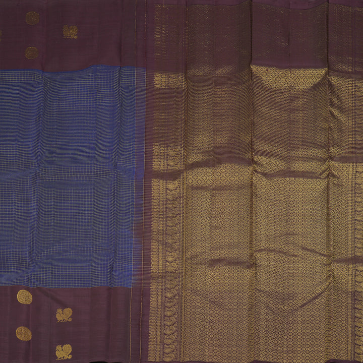 Hayagrivas Handloom Deep Violet Kanjivaram Silk Saree with Wine Border KBF227E13-2