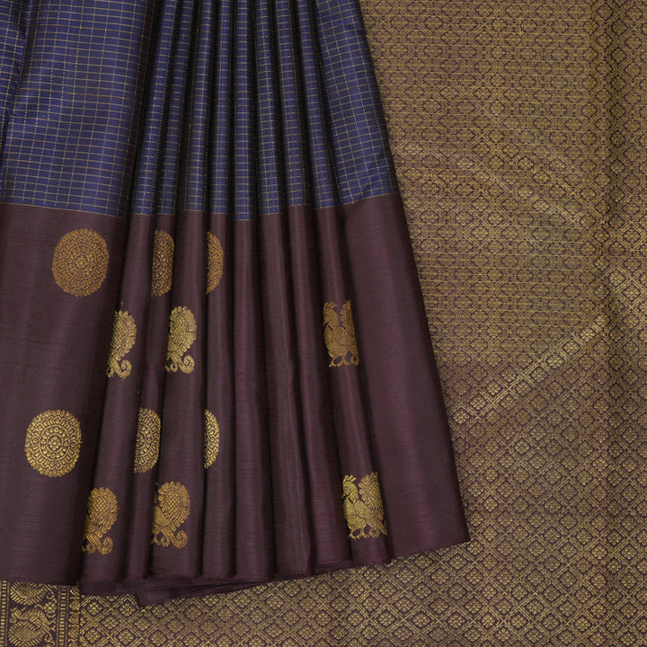 Hayagrivas Handloom Deep Violet Kanjivaram Silk Saree with Wine Border KBF227E13-2
