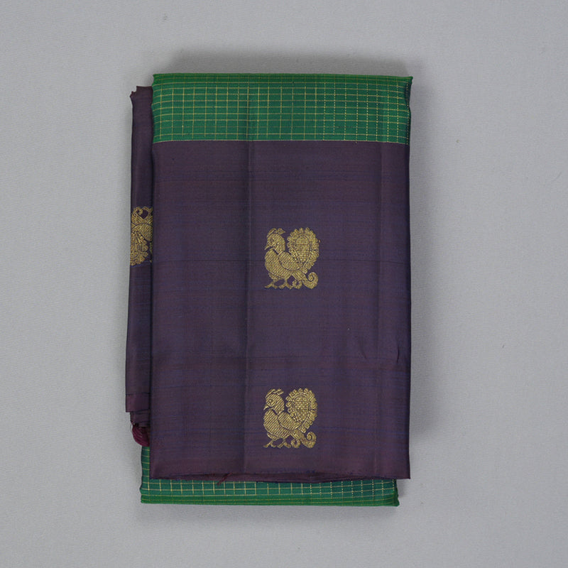 Hayagrivas Handloom Bottle Green Kanjivaram Silk Saree with Plum Purple Border KBF227E13-3
