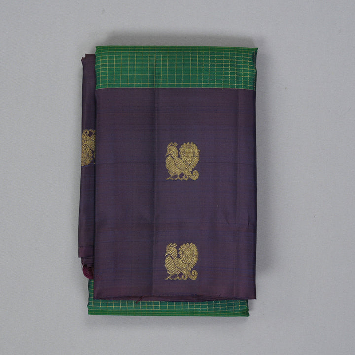 Hayagrivas Handloom Bottle Green Kanjivaram Silk Saree with Plum Purple Border KBF227E13-3