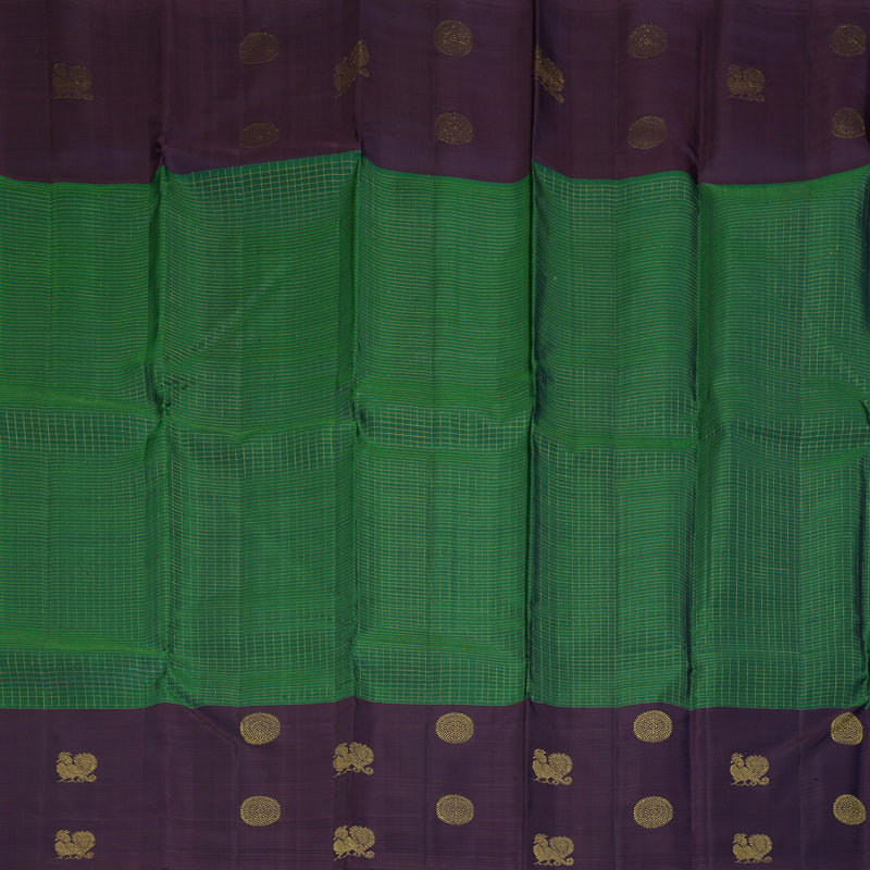 Hayagrivas Handloom Bottle Green Kanjivaram Silk Saree with Plum Purple Border KBF227E13-3