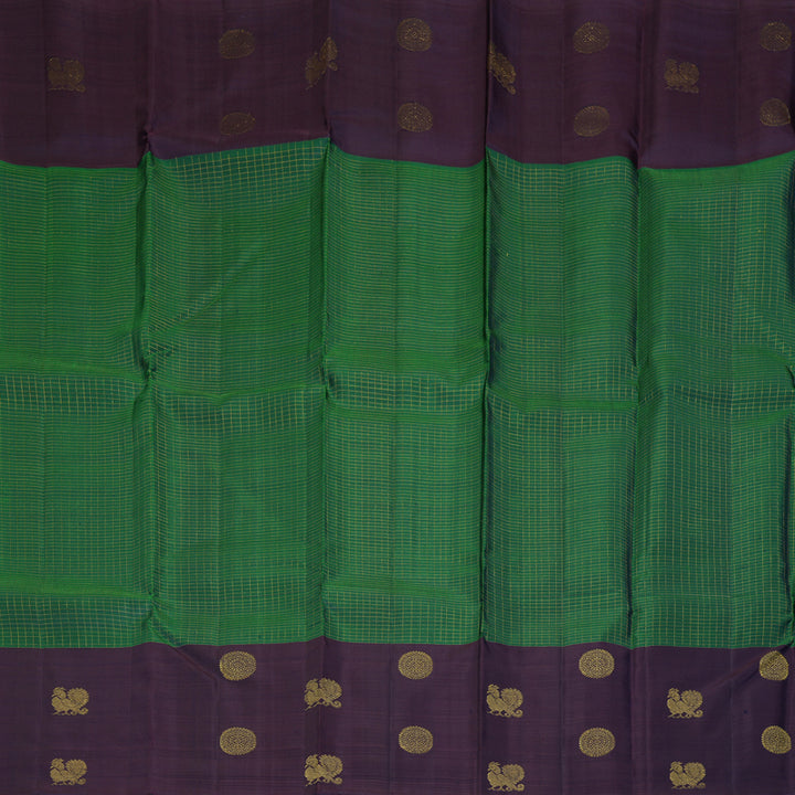 Hayagrivas Handloom Bottle Green Kanjivaram Silk Saree with Plum Purple Border KBF227E13-3