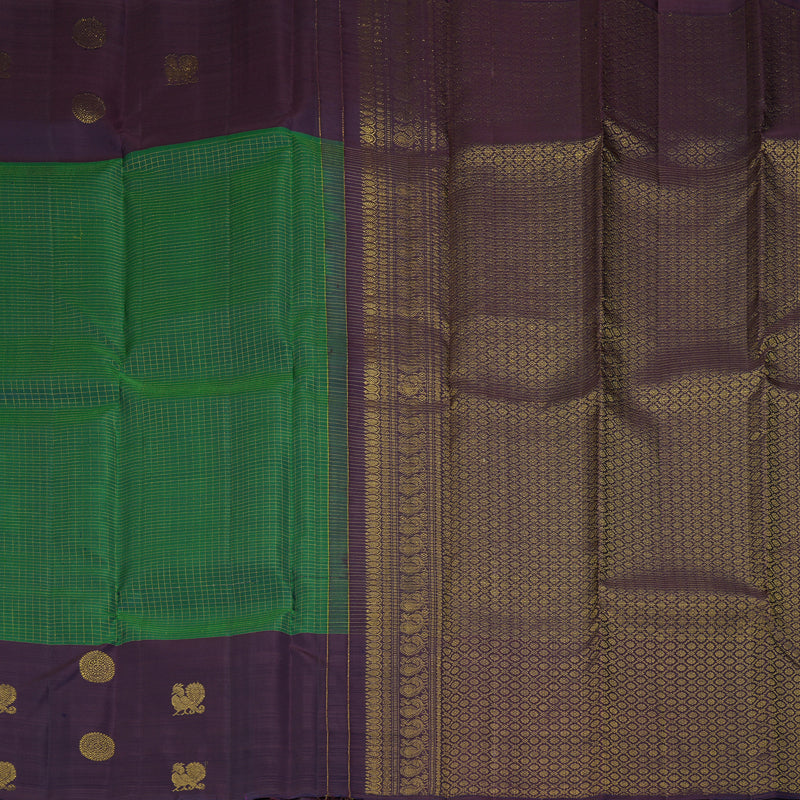 Hayagrivas Handloom Bottle Green Kanjivaram Silk Saree with Plum Purple Border KBF227E13-3