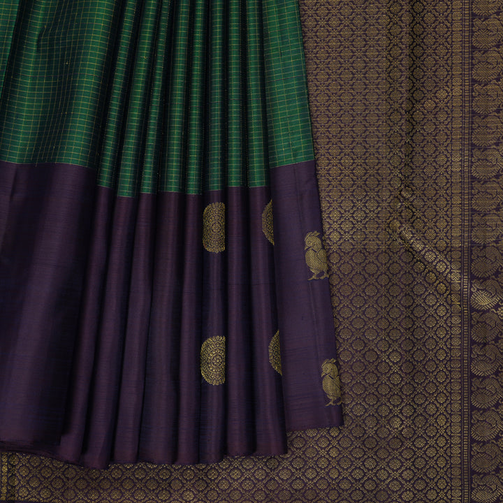 Hayagrivas Handloom Bottle Green Kanjivaram Silk Saree with Plum Purple Border KBF227E13-3