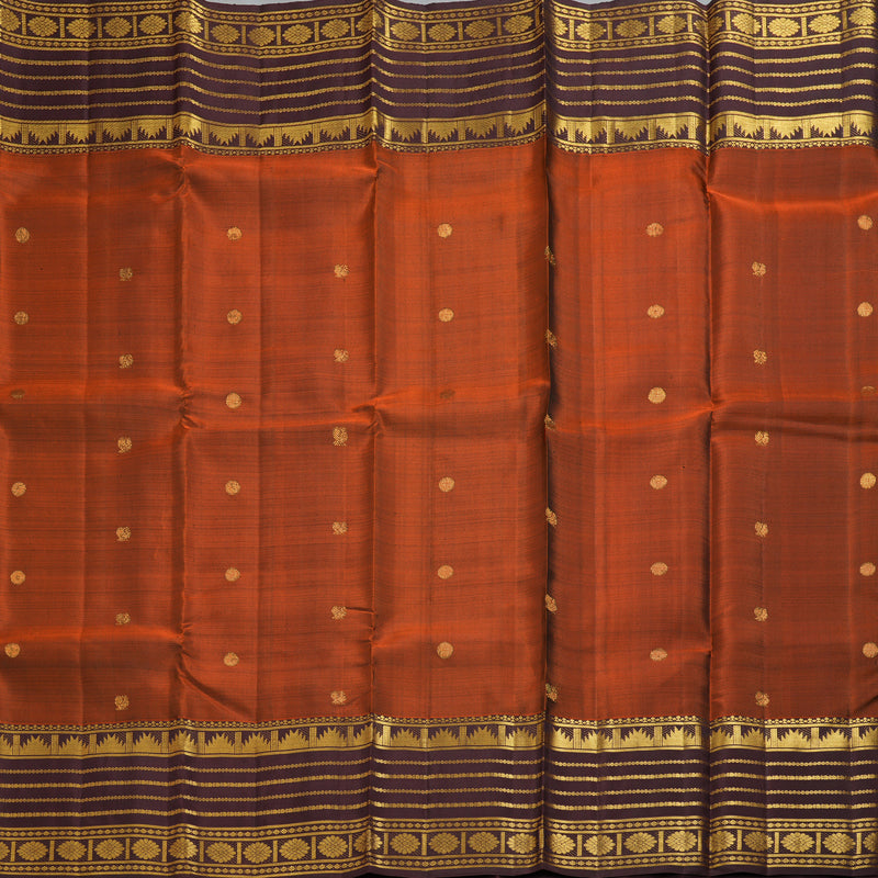 Hayagrivas Handloom Rust Orange Kanjivaram Silk Saree with Coffee Brown Border KBF227E2-1