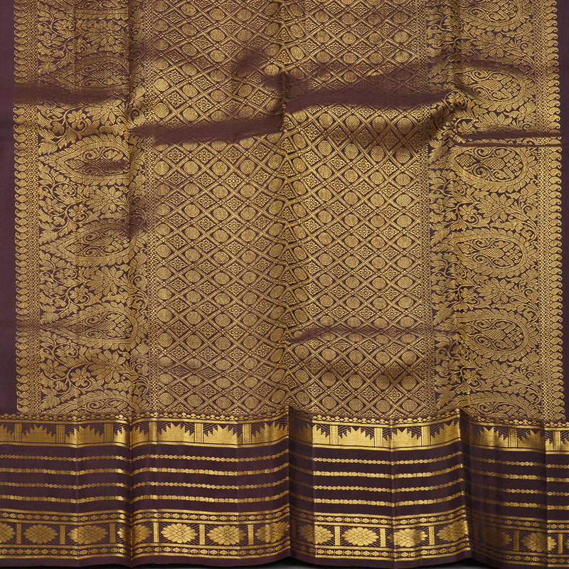Hayagrivas Handloom Rust Orange Kanjivaram Silk Saree with Coffee Brown Border KBF227E2-1