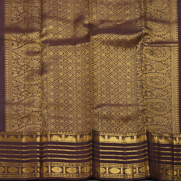 Hayagrivas Handloom Rust Orange Kanjivaram Silk Saree with Coffee Brown Border KBF227E2-1