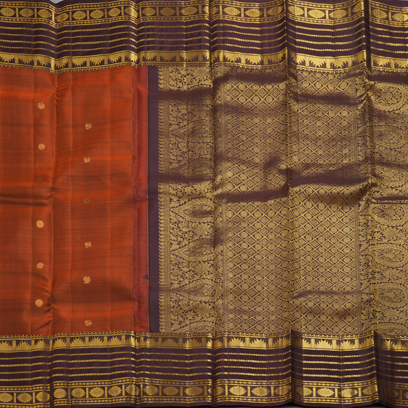 Hayagrivas Handloom Rust Orange Kanjivaram Silk Saree with Coffee Brown Border KBF227E2-1