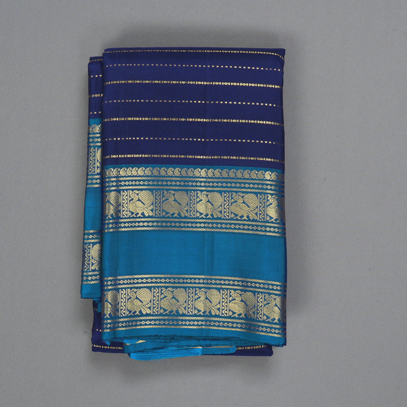 Hayagrivas Handloom Navy Blue Kanjivaram Silk Saree with Ramar Blue Border KBF227E5-1