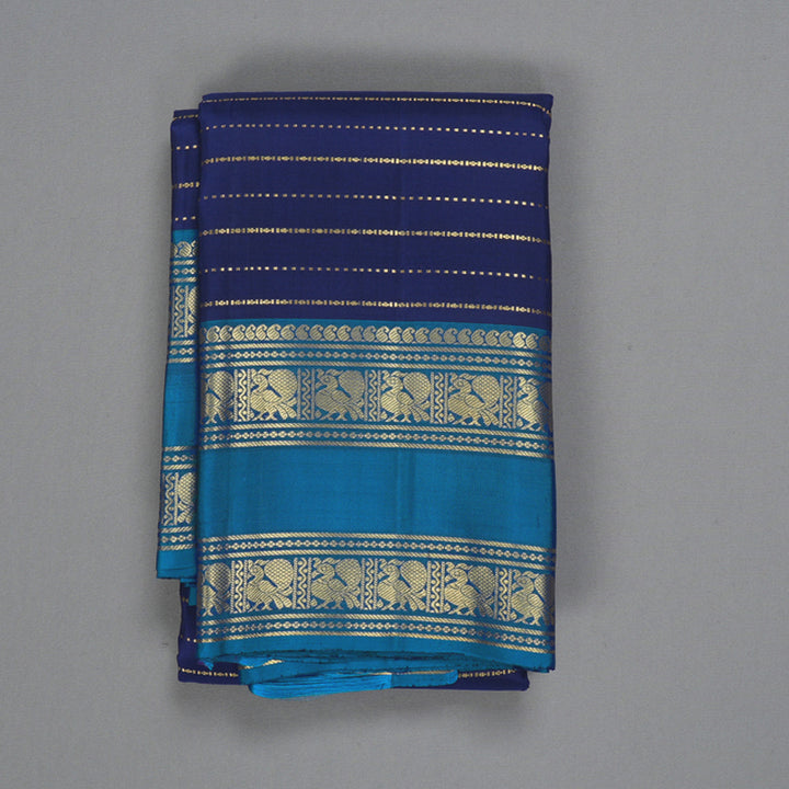 Hayagrivas Handloom Navy Blue Kanjivaram Silk Saree with Ramar Blue Border KBF227E5-1