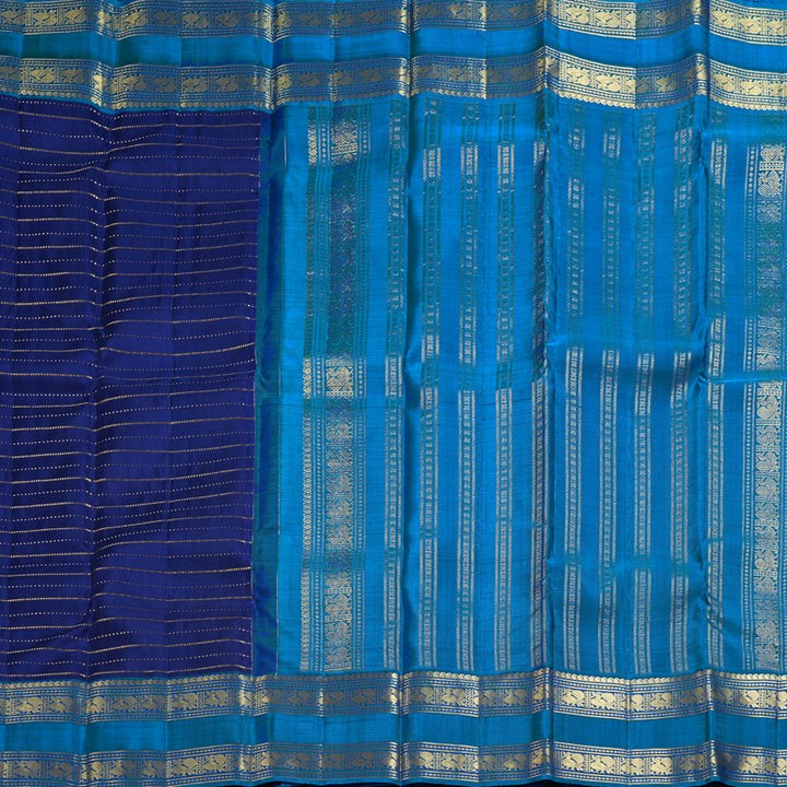 Hayagrivas Handloom Navy Blue Kanjivaram Silk Saree with Ramar Blue Border KBF227E5-1