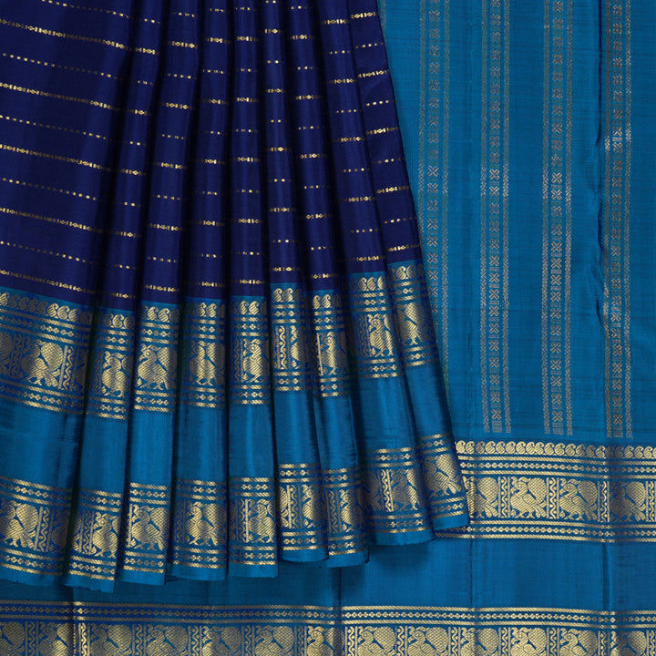 Hayagrivas Handloom Navy Blue Kanjivaram Silk Saree with Ramar Blue Border KBF227E5-1