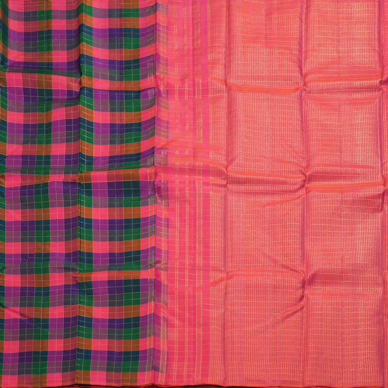 Hayagrivas Handloom Multicolour Checks Kanjivaram Silk Saree KBF228E1-1