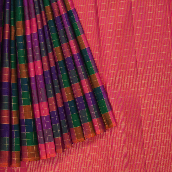 Hayagrivas Handloom Multicolour Checks Kanjivaram Silk Saree KBF228E1-1
