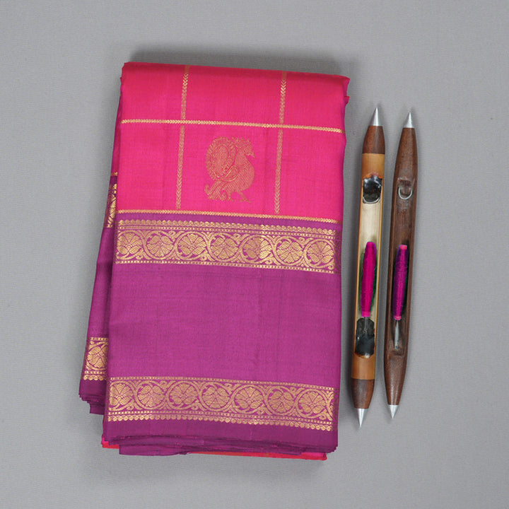 Hayagrivas Handloom Rani Pink Kanjivaram Silk Saree with Purple Border KBF228E4-4