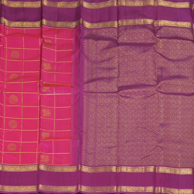 Hayagrivas Handloom Rani Pink Kanjivaram Silk Saree with Purple Border KBF228E4-4