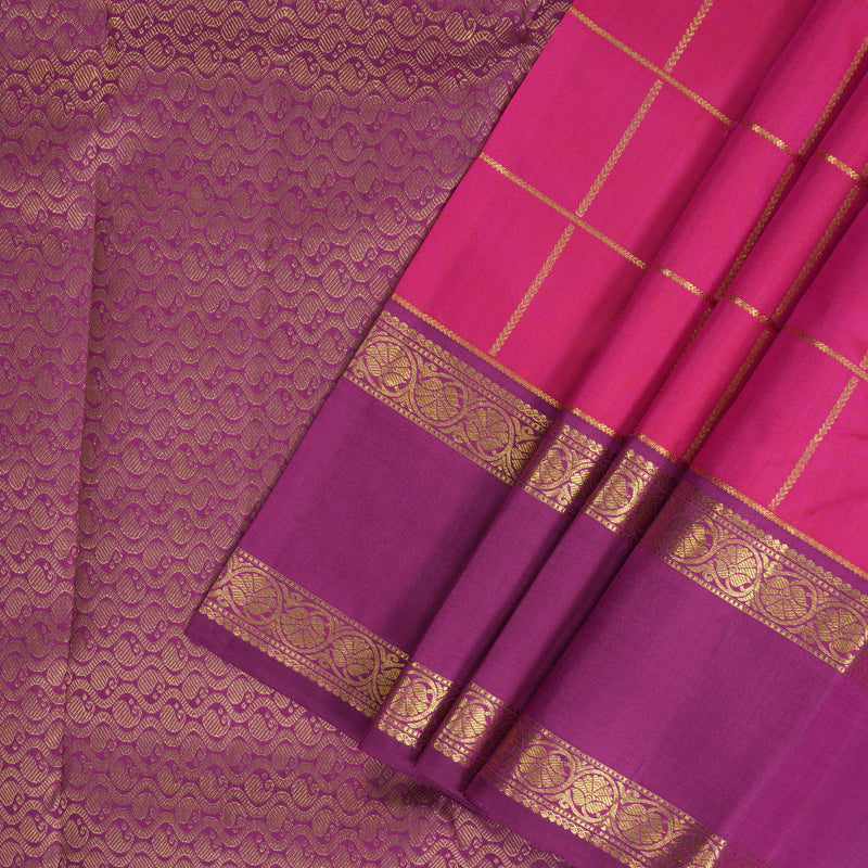 Hayagrivas Handloom Rani Pink Kanjivaram Silk Saree with Purple Border KBF228E4-4