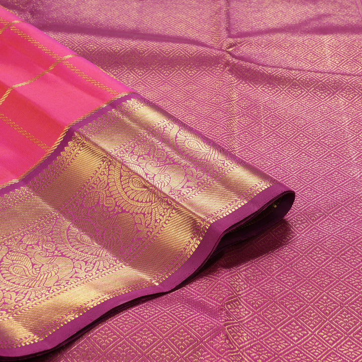 Hayagrivas Handloom Pink Kanjivaram Silk Saree with Purple Border KBF228E5-1