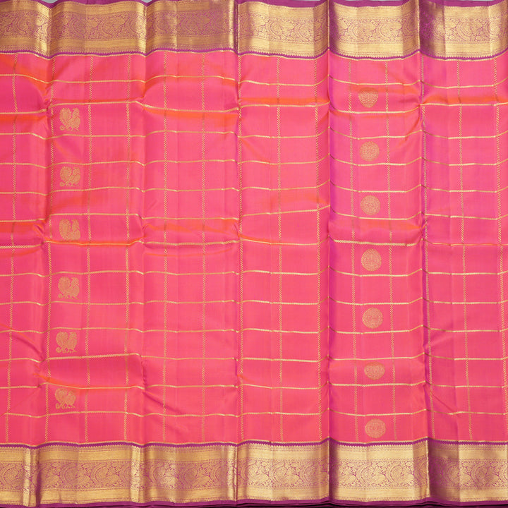 Hayagrivas Handloom Pink Kanjivaram Silk Saree with Purple Border KBF228E5-1