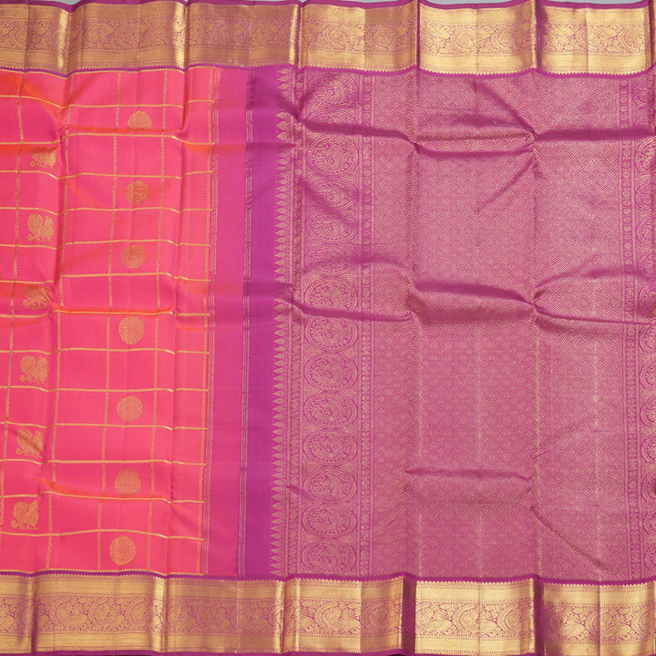 Hayagrivas Handloom Pink Kanjivaram Silk Saree with Purple Border KBF228E5-1