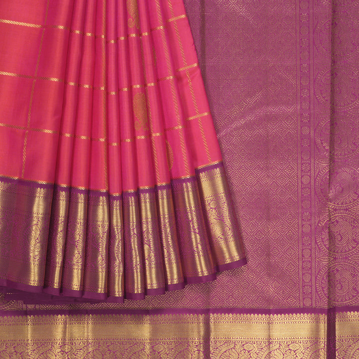 Hayagrivas Handloom Pink Kanjivaram Silk Saree with Purple Border KBF228E5-1