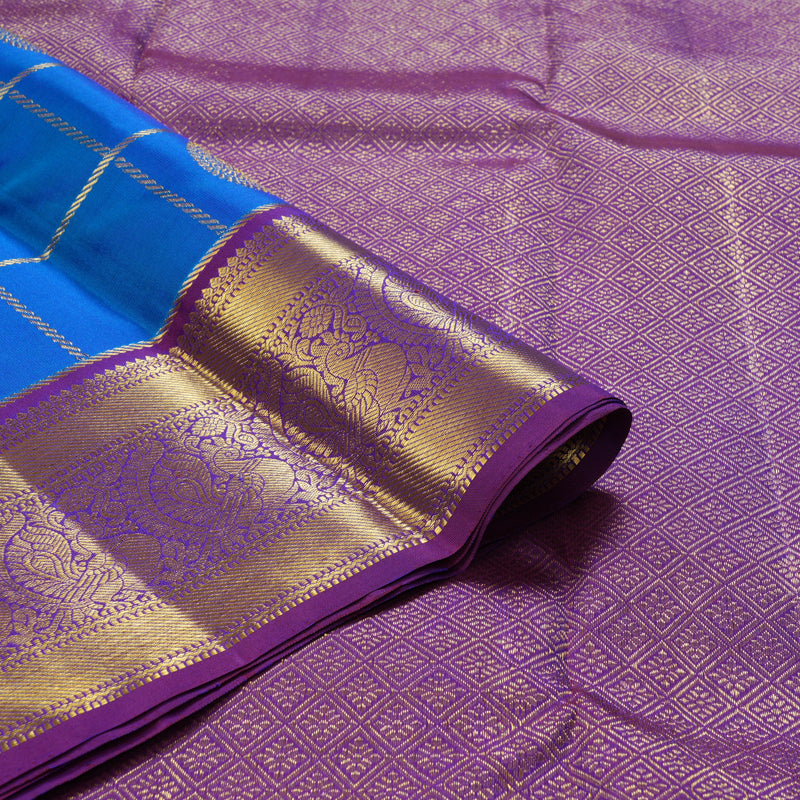 Hayagrivas Handloom Blue Kanjivaram Silk Saree with Purple Border KBF228E5-3