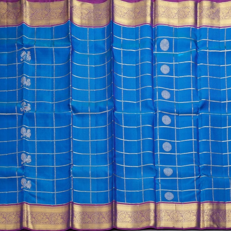 Hayagrivas Handloom Blue Kanjivaram Silk Saree with Purple Border KBF228E5-3