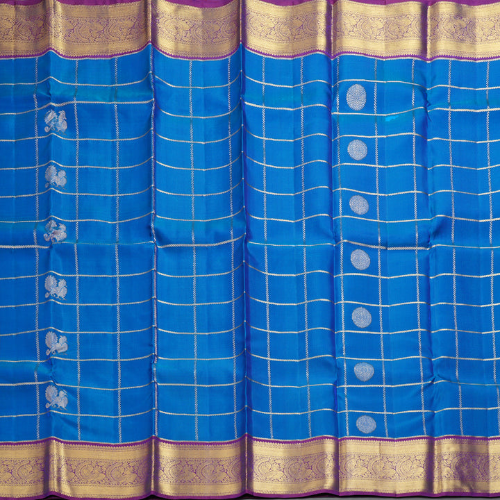 Hayagrivas Handloom Blue Kanjivaram Silk Saree with Purple Border KBF228E5-3