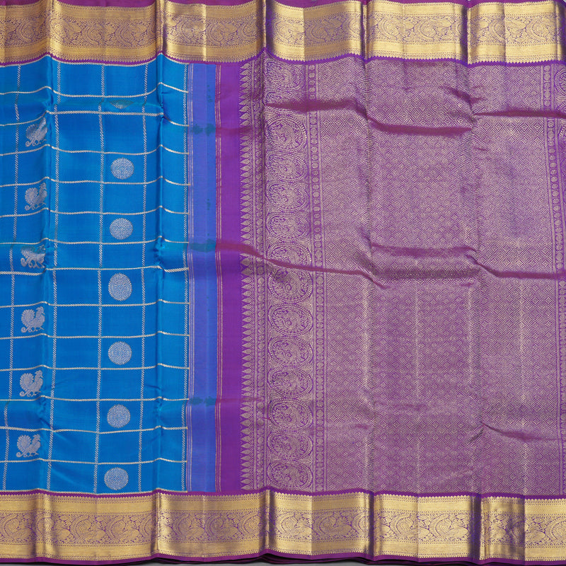 Hayagrivas Handloom Blue Kanjivaram Silk Saree with Purple Border KBF228E5-3