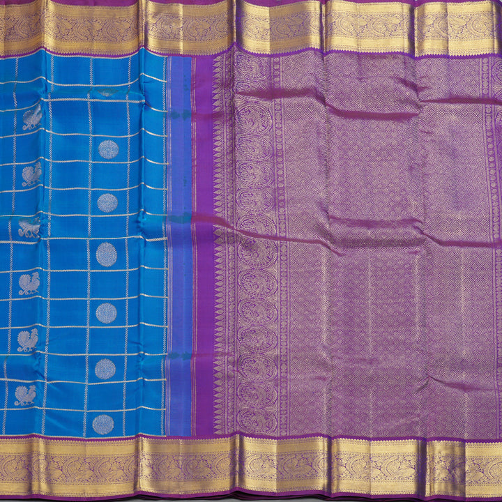 Hayagrivas Handloom Blue Kanjivaram Silk Saree with Purple Border KBF228E5-3